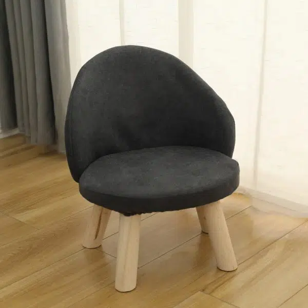 Contemporary Nordic Cotton Linen Upholstered Wood Legs Low Stool Backrest For Living Room - Image 16