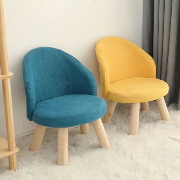 Contemporary Nordic Cotton Linen Upholstered Wood Legs Low Stool Backrest For Living Room - Image 19