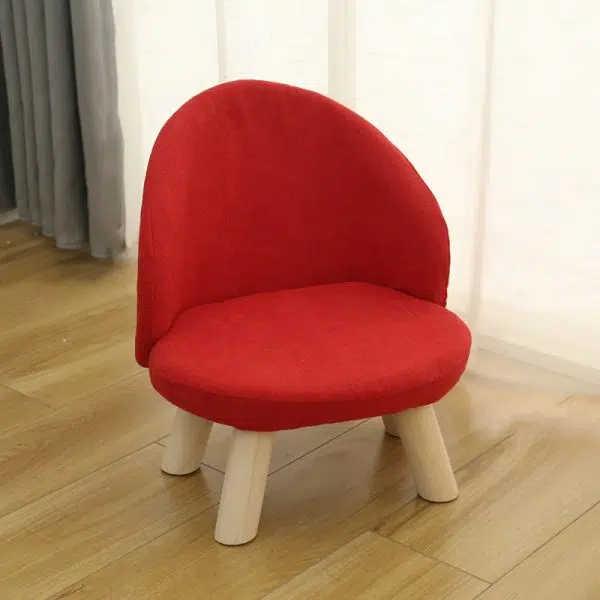 Contemporary Nordic Cotton Linen Upholstered Wood Legs Low Stool Backrest For Living Room - Image 2