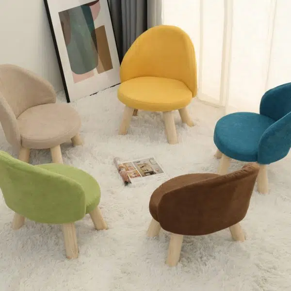 Contemporary Nordic Cotton Linen Upholstered Wood Legs Low Stool Backrest For Living Room - Image 21