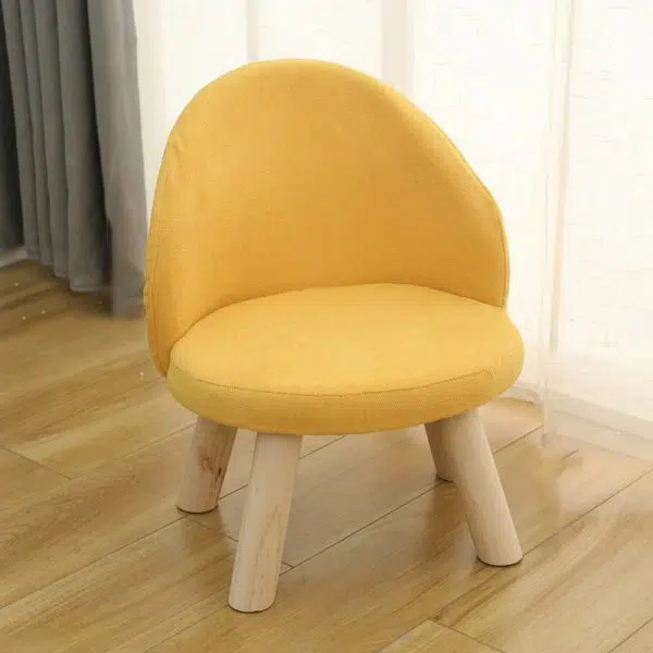 Contemporary Nordic Cotton Linen Upholstered Wood Legs Low Stool Backrest For Living Room - Image 3