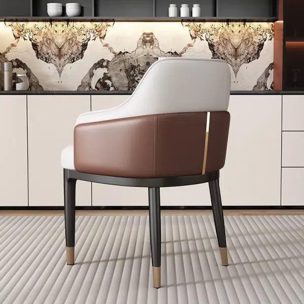 Contemporary Luxury Leather Upholstered Iron Legs Dining Chair Backrest Armrest For Dining Room - Image 2
