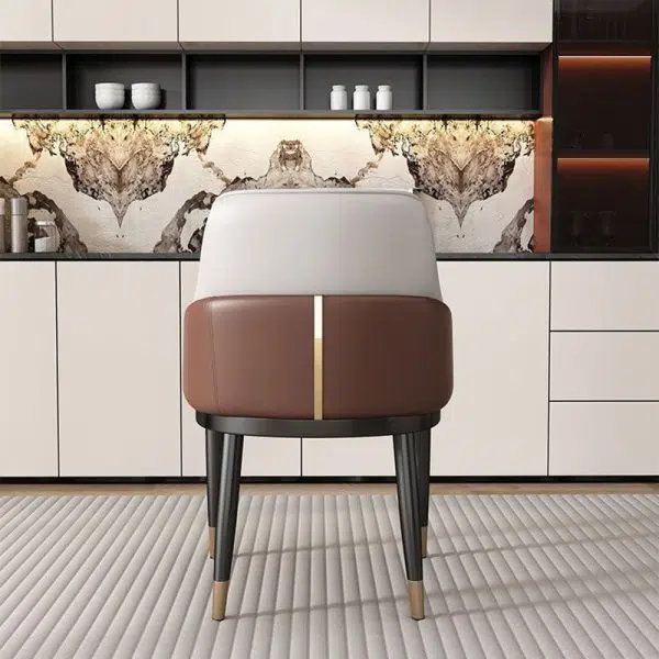 Contemporary Luxury Leather Upholstered Iron Legs Dining Chair Backrest Armrest For Dining Room - Image 9