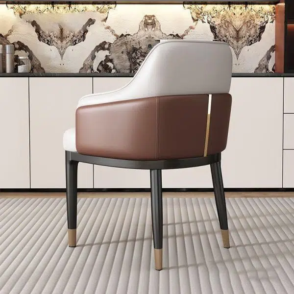 Contemporary Luxury Leather Upholstered Iron Legs Dining Chair Backrest Armrest For Dining Room - Image 12