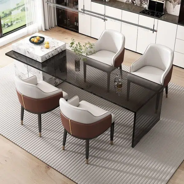 Contemporary Luxury Leather Upholstered Iron Legs Dining Chair Backrest Armrest For Dining Room - Image 14
