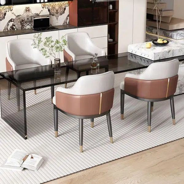 Contemporary Luxury Leather Upholstered Iron Legs Dining Chair Backrest Armrest For Dining Room - Image 15