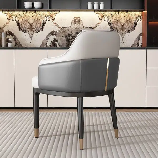 Contemporary Luxury Leather Upholstered Iron Legs Dining Chair Backrest Armrest For Dining Room - Image 3