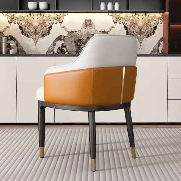 Contemporary Luxury Leather Upholstered Iron Legs Dining Chair Backrest Armrest For Dining Room - Image 11