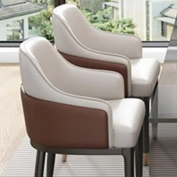 Contemporary Luxury Leather Upholstered Iron Legs Dining Chair Backrest Armrest For Dining Room - Image 5