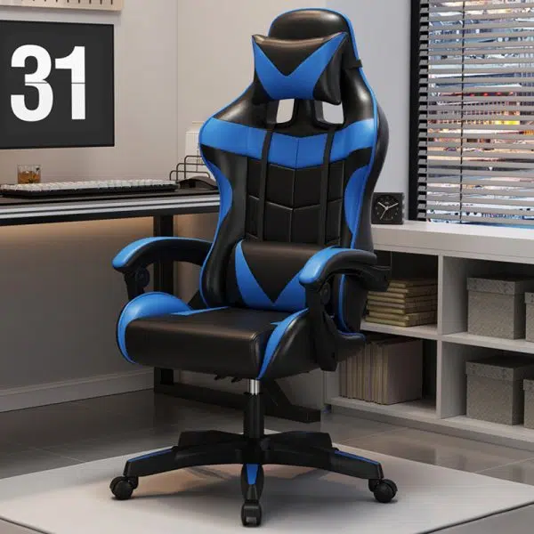 Modern Simplicity Leather Adjustable Swivel Gaming Chair High Back Armrest For Home Office - Image 2