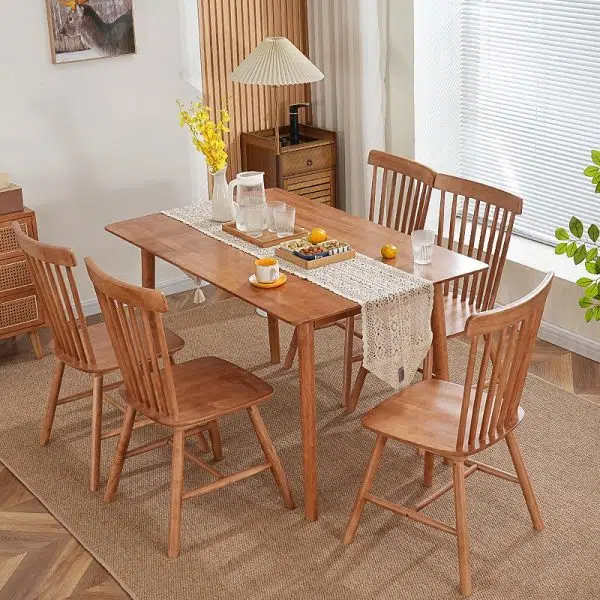 Contemporary Retro Solid Wood Splayed Legs Dining Chair Curved Slat Back For Dining Room - Image 15