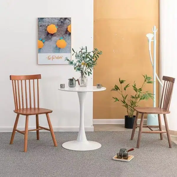 Contemporary Retro Solid Wood Splayed Legs Dining Chair Curved Slat Back For Dining Room - Image 14