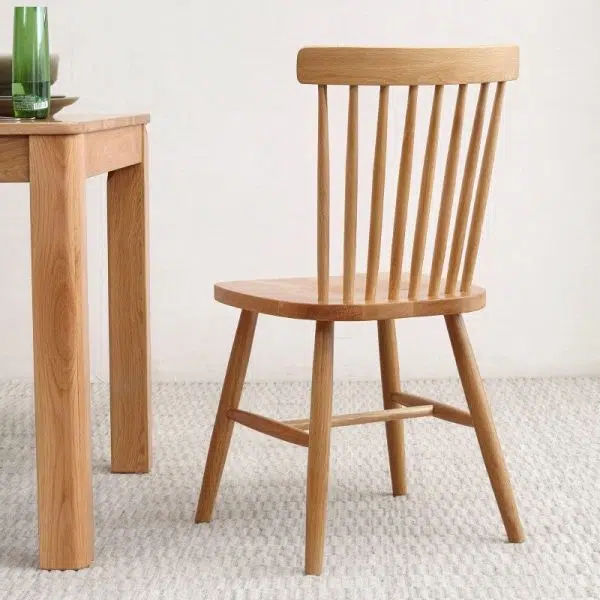 Contemporary Retro Solid Wood Splayed Legs Dining Chair Curved Slat Back For Dining Room - Image 3
