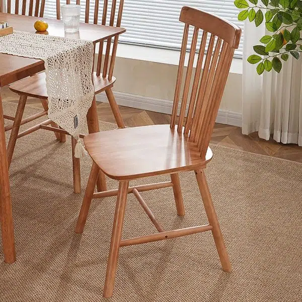 Contemporary Retro Solid Wood Splayed Legs Dining Chair Curved Slat Back For Dining Room - Image 7