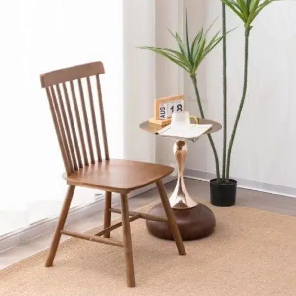 Contemporary Retro Solid Wood Splayed Legs Dining Chair Curved Slat Back For Dining Room - Image 2
