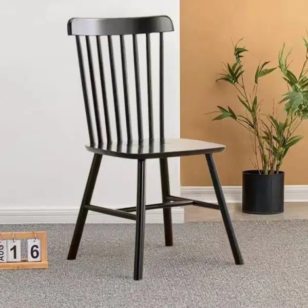 Contemporary Retro Solid Wood Splayed Legs Dining Chair Curved Slat Back For Dining Room - Image 9