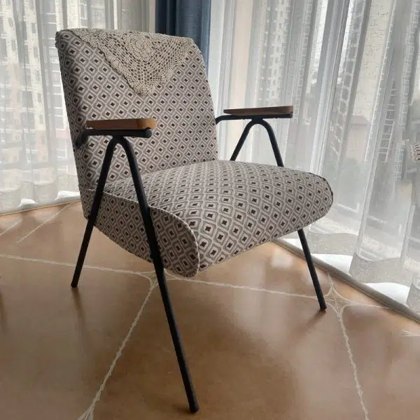 Traditional French Square Velvet Upholstered Iron V-Shaped Legs Accent Chair Backrest Armrest For Living Room - Image 18