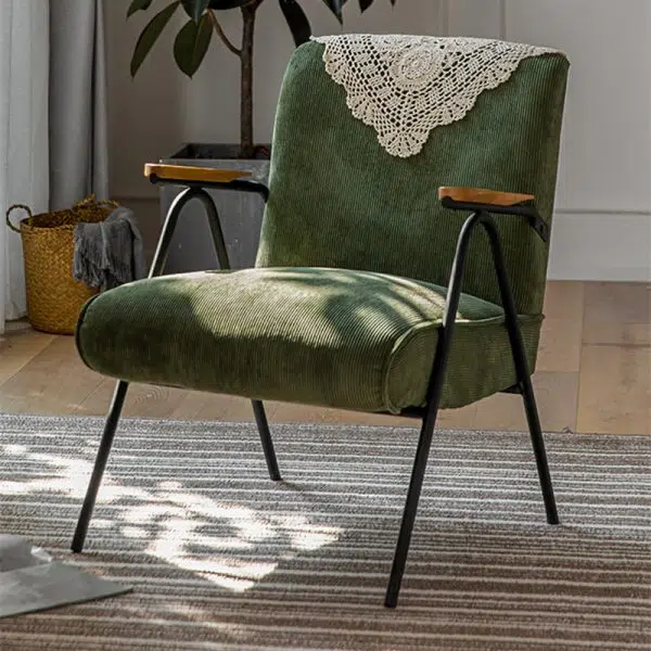 Traditional French Square Velvet Upholstered Iron V-Shaped Legs Accent Chair Backrest Armrest For Living Room - Image 15