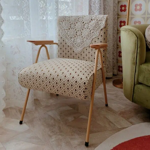 Traditional French Square Velvet Upholstered Iron V-Shaped Legs Accent Chair Backrest Armrest For Living Room - Image 17