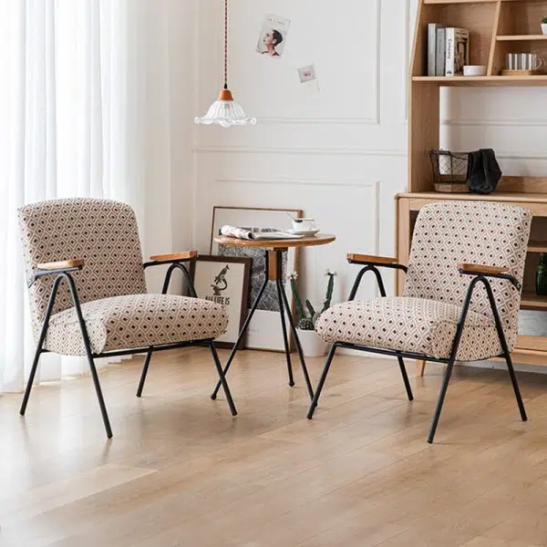 Traditional French Square Velvet Upholstered Iron V-Shaped Legs Accent Chair Backrest Armrest For Living Room - Image 21