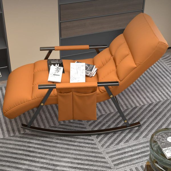 Contemporary Nordic Fabric Upholstered Arc Metal Frame Rocking Chair Backrest Armrest For Living Room - Image 6