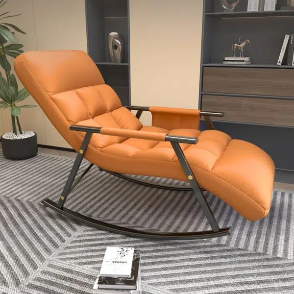 Contemporary Nordic Fabric Upholstered Arc Metal Frame Rocking Chair Backrest Armrest For Living Room - Image 7