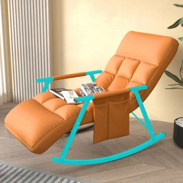 Contemporary Nordic Fabric Upholstered Arc Metal Frame Rocking Chair Backrest Armrest For Living Room - Image 9