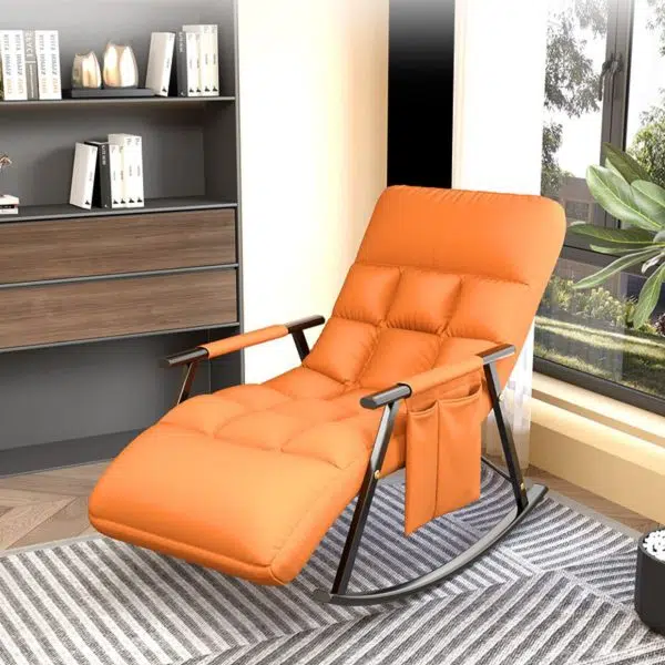 Contemporary Nordic Fabric Upholstered Arc Metal Frame Rocking Chair Backrest Armrest For Living Room - Image 12