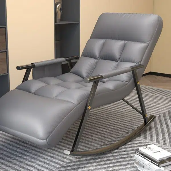 Contemporary Nordic Fabric Upholstered Arc Metal Frame Rocking Chair Backrest Armrest For Living Room - Image 15