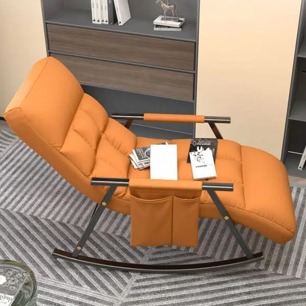 Contemporary Nordic Fabric Upholstered Arc Metal Frame Rocking Chair Backrest Armrest For Living Room - Image 16