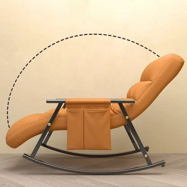 Contemporary Nordic Fabric Upholstered Arc Metal Frame Rocking Chair Backrest Armrest For Living Room - Image 13