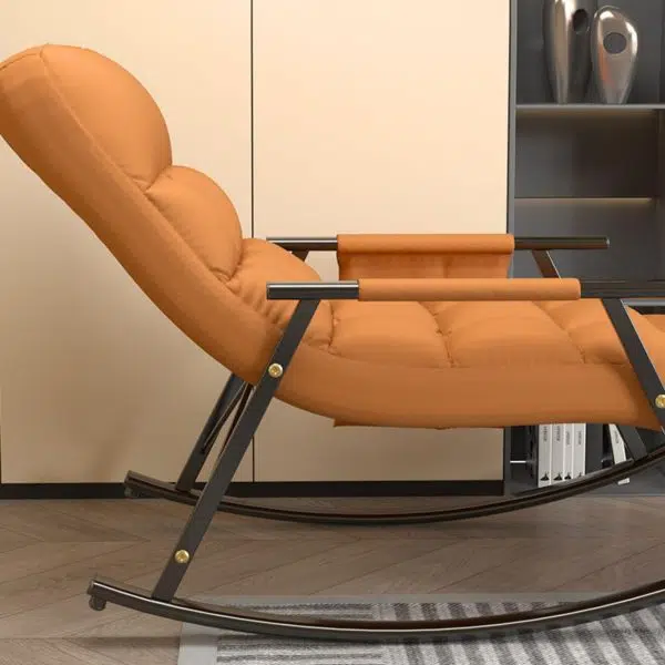 Contemporary Nordic Fabric Upholstered Arc Metal Frame Rocking Chair Backrest Armrest For Living Room - Image 4