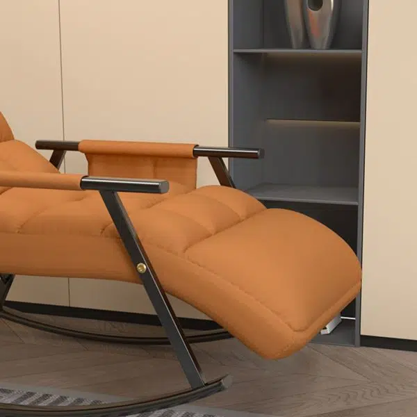 Contemporary Nordic Fabric Upholstered Arc Metal Frame Rocking Chair Backrest Armrest For Living Room - Image 5