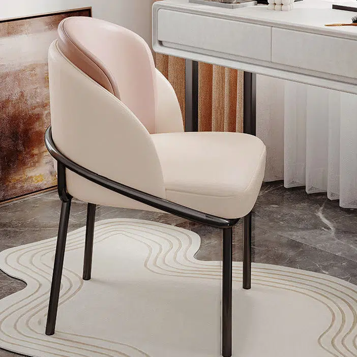 DFM-Chair-FL02906-1.jpg Contemporary Luxury Curved Leather Upholstered Iron Legs Vanity Stool For Bedroom - Image 1