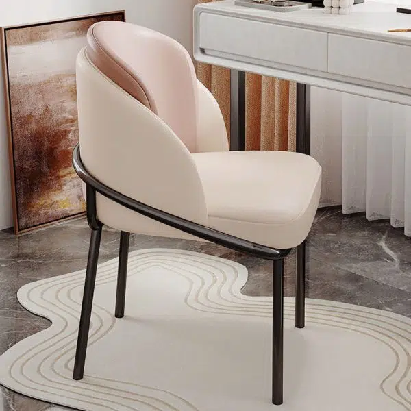 Contemporary Luxury Curved Leather Upholstered Iron Legs Vanity Stool For Bedroom - Image 14