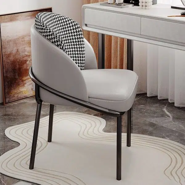 Contemporary Luxury Curved Leather Upholstered Iron Legs Vanity Stool For Bedroom - Image 15