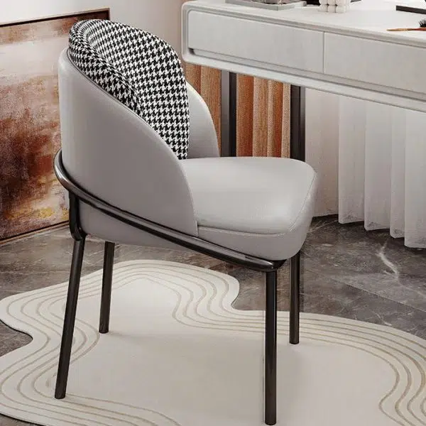 Contemporary Luxury Curved Leather Upholstered Iron Legs Vanity Stool For Bedroom - Image 11