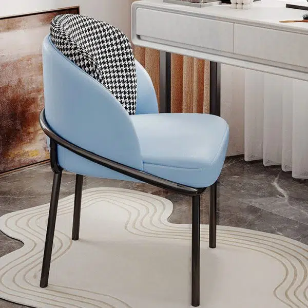 Contemporary Luxury Curved Leather Upholstered Iron Legs Vanity Stool For Bedroom - Image 12