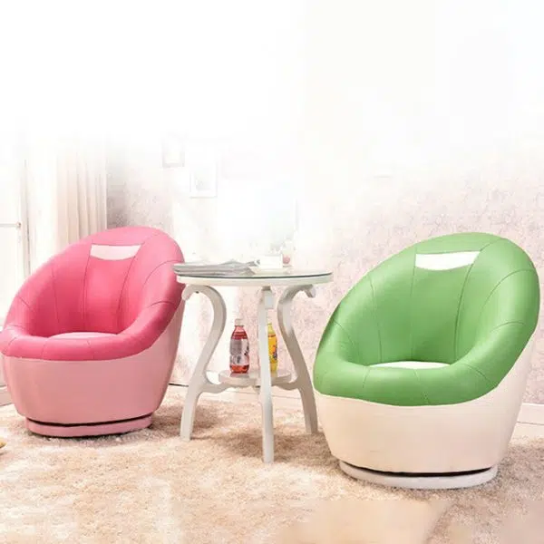 Contemporary Scandinavian Oval Leather Upholstered Swivel Accent Chair Backrest For Living Room - Image 13