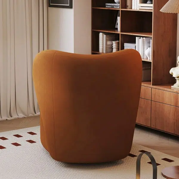 Contemporary Scandinavian Curved Frosted Velvet Upholstered Swivel Accent Chair Wing Back For Living Room - Image 8