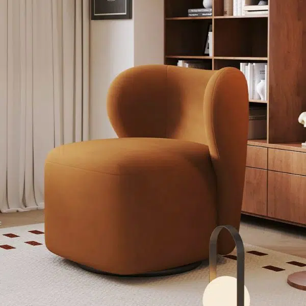 Contemporary Scandinavian Curved Frosted Velvet Upholstered Swivel Accent Chair Wing Back For Living Room - Image 7