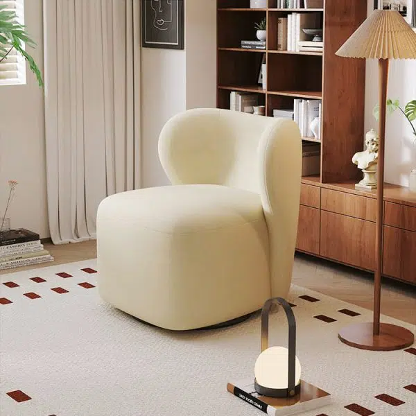 Contemporary Scandinavian Curved Frosted Velvet Upholstered Swivel Accent Chair Wing Back For Living Room - Image 3