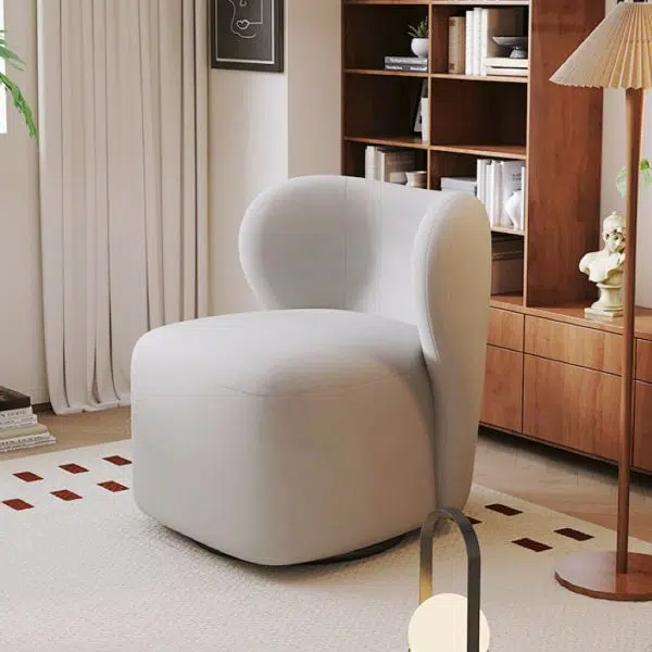 Contemporary Scandinavian Curved Frosted Velvet Upholstered Swivel Accent Chair Wing Back For Living Room - Image 11