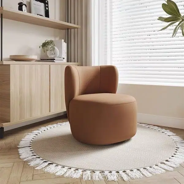 Contemporary Scandinavian Curved Frosted Velvet Upholstered Swivel Accent Chair Wing Back For Living Room - Image 2