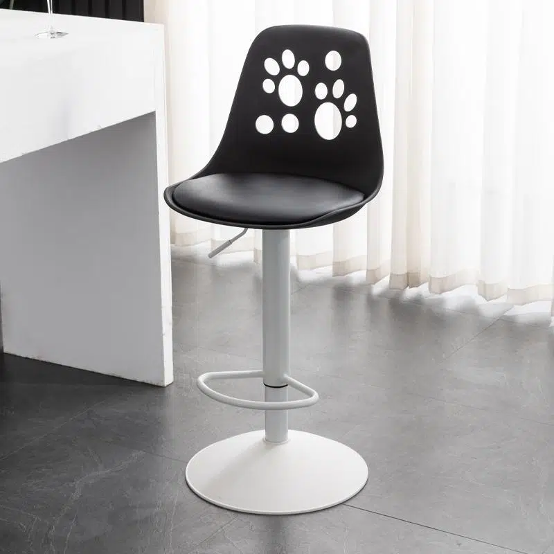 DFM-Chair-FL03799-2.jpg Contemporary Scandinavian Curved PU Leather Plastic Height Adjustable Swivel Bar Stool Cat Paw Back Footrest For Dining Room - Image 1