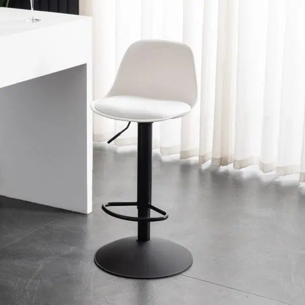 Contemporary Scandinavian Curved PU Leather Plastic Height Adjustable Swivel Bar Stool Cat Paw Back Footrest For Dining Room - Image 12