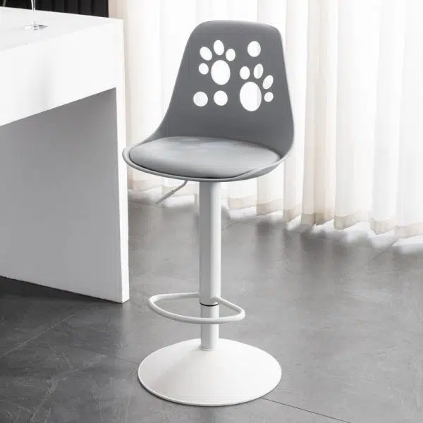 Contemporary Scandinavian Curved PU Leather Plastic Height Adjustable Swivel Bar Stool Cat Paw Back Footrest For Dining Room - Image 2