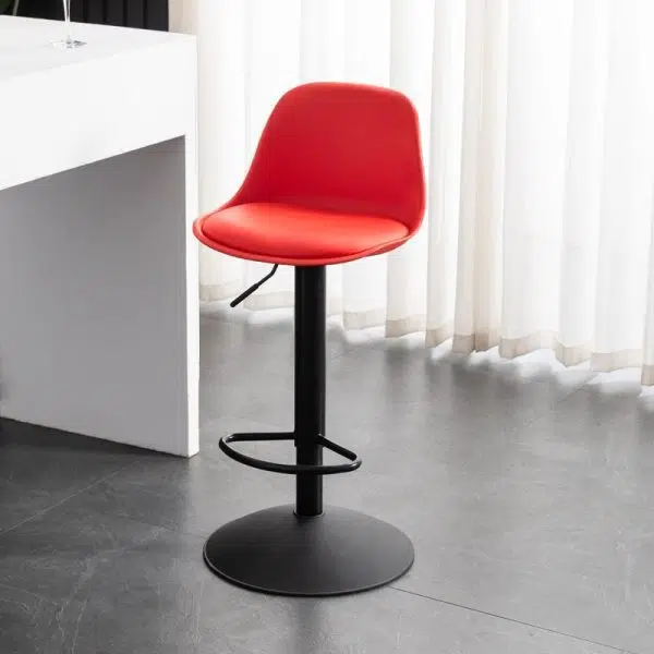 Contemporary Scandinavian Curved PU Leather Plastic Height Adjustable Swivel Bar Stool Cat Paw Back Footrest For Dining Room - Image 15