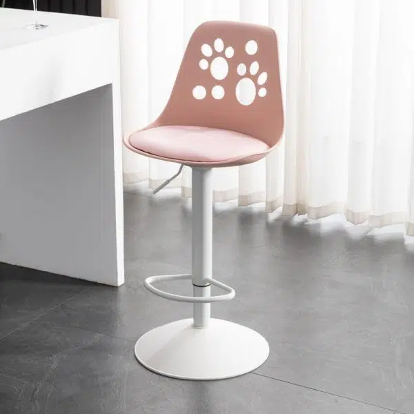 Contemporary Scandinavian Curved PU Leather Plastic Height Adjustable Swivel Bar Stool Cat Paw Back Footrest For Dining Room - Image 3