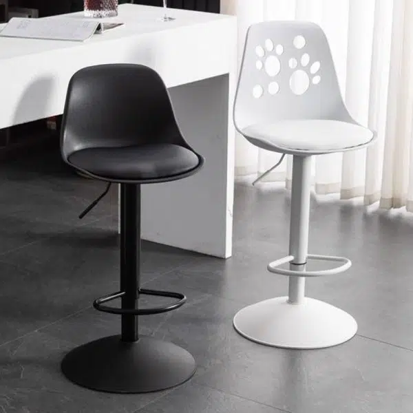 Contemporary Scandinavian Curved PU Leather Plastic Height Adjustable Swivel Bar Stool Cat Paw Back Footrest For Dining Room - Image 17